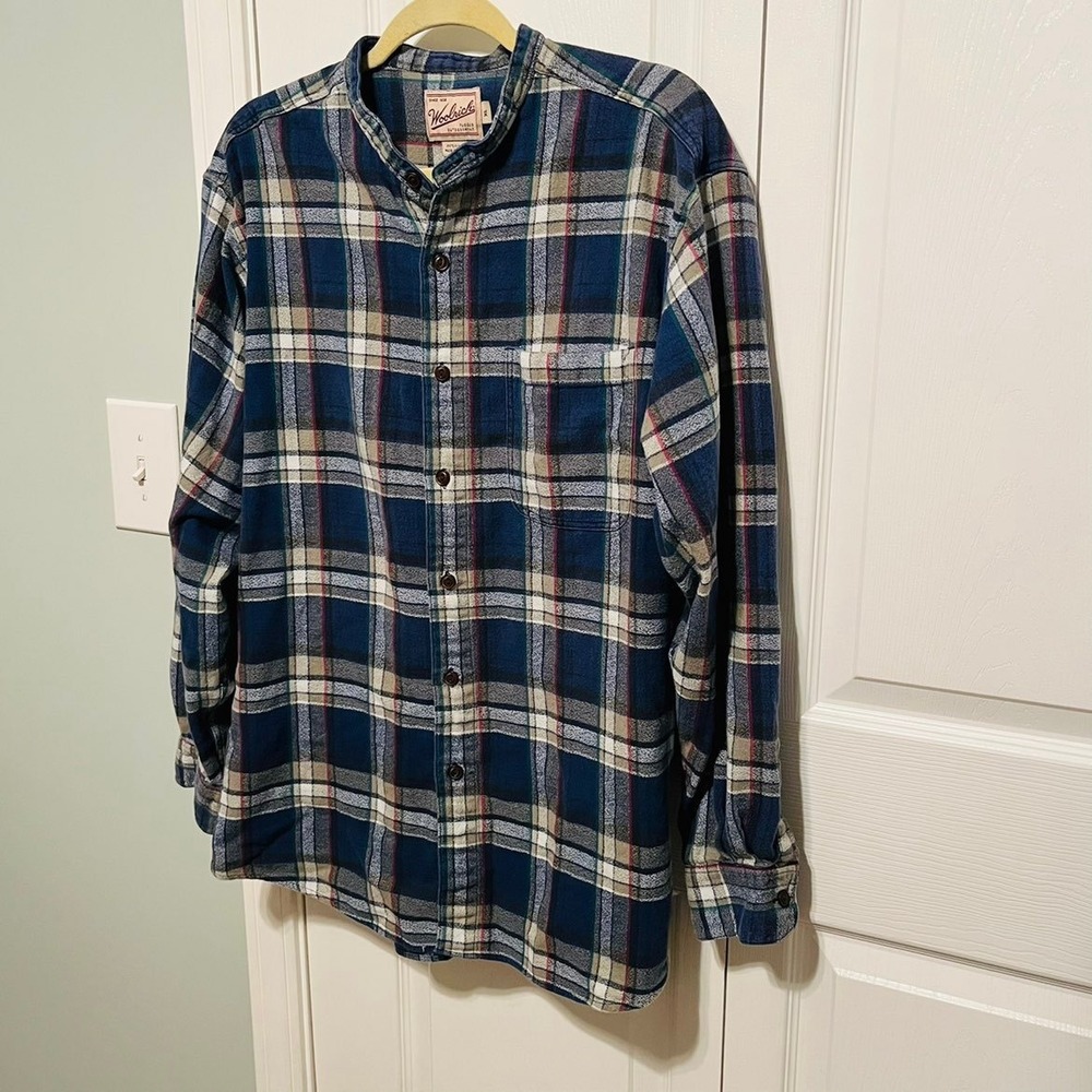 WOOLRICH Mens Blue Plaid Long Sleeve Button‎ Front Shirt Size XL VINTAGE